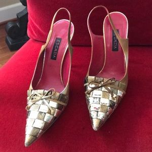 Beautiful Escada multi metallic sling back heels